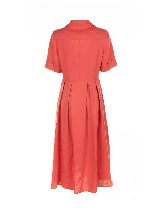 Eleventy Long Coral Linen Half Sleeve Dress