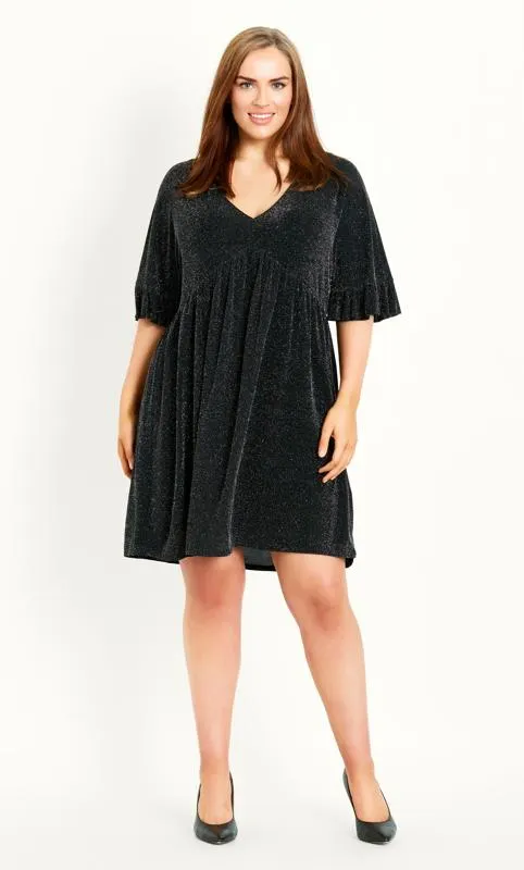 Evans Black Glitter Frill Sleeve Dress