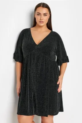 Evans Black Glitter Frill Sleeve Dress