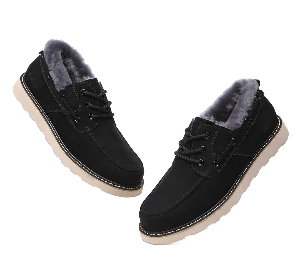 EVERAU Lace Up Sheepskin Casual Men Shoes Trekker