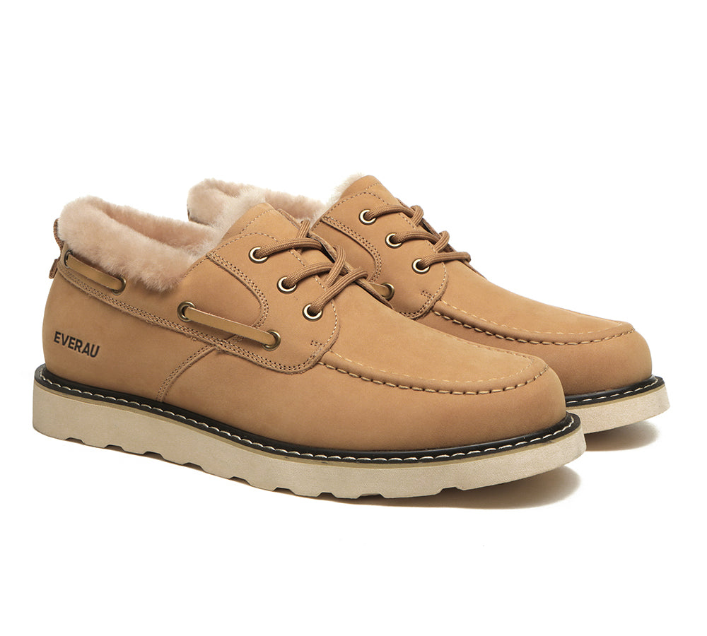 EVERAU Lace Up Sheepskin Casual Men Shoes Trekker