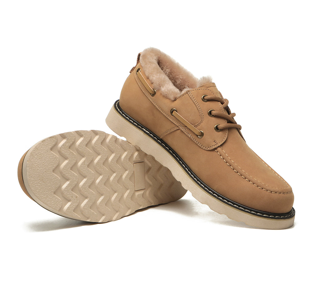 EVERAU Lace Up Sheepskin Casual Men Shoes Trekker