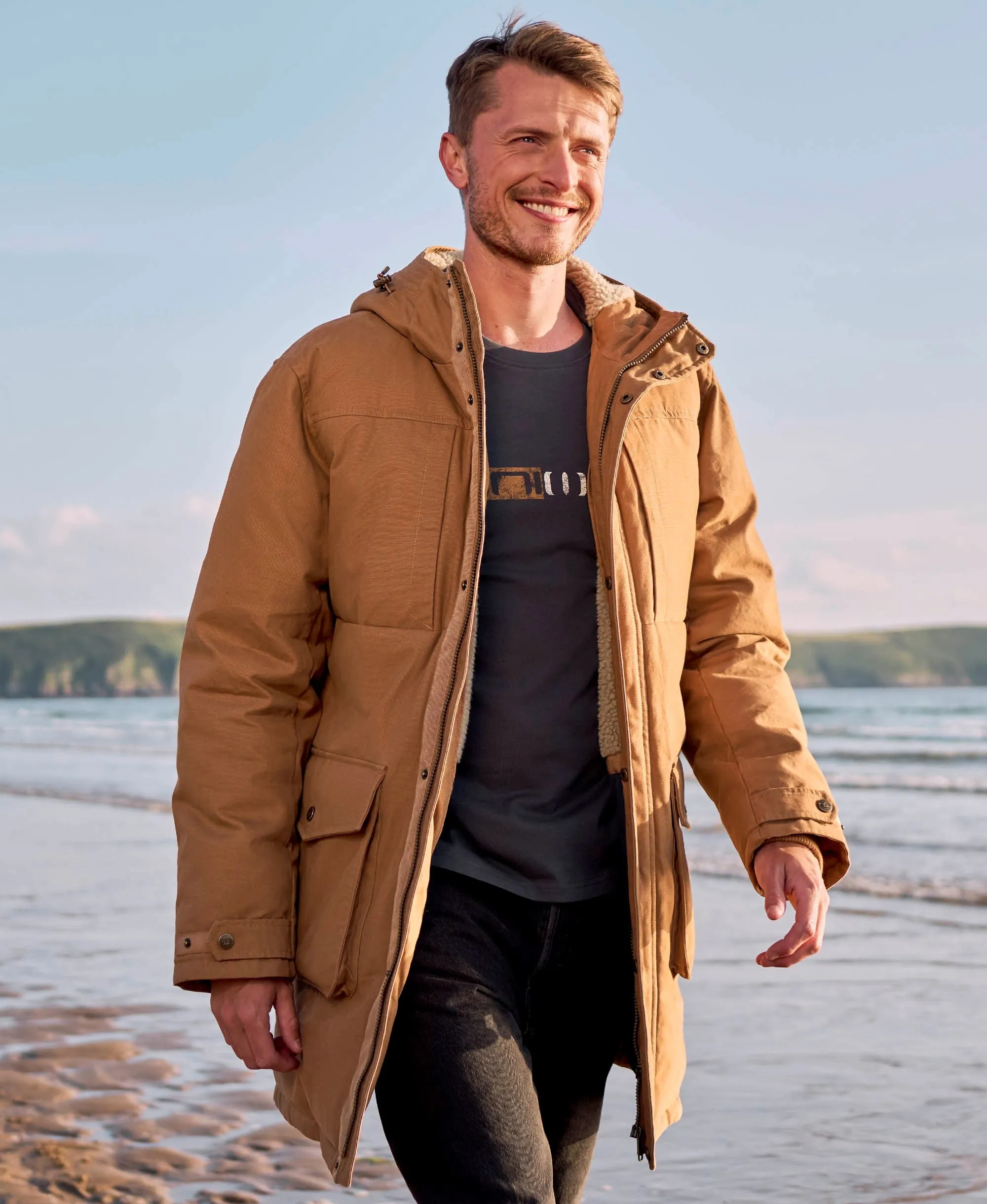 Fistral Mens Borg Lined Parka - Tan