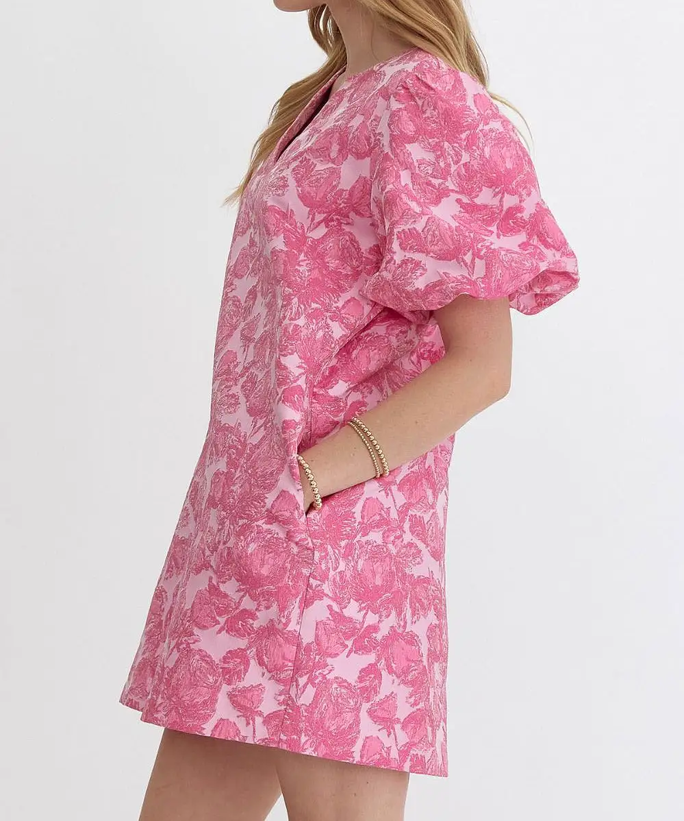 Floral Jacquard Dress - Pink