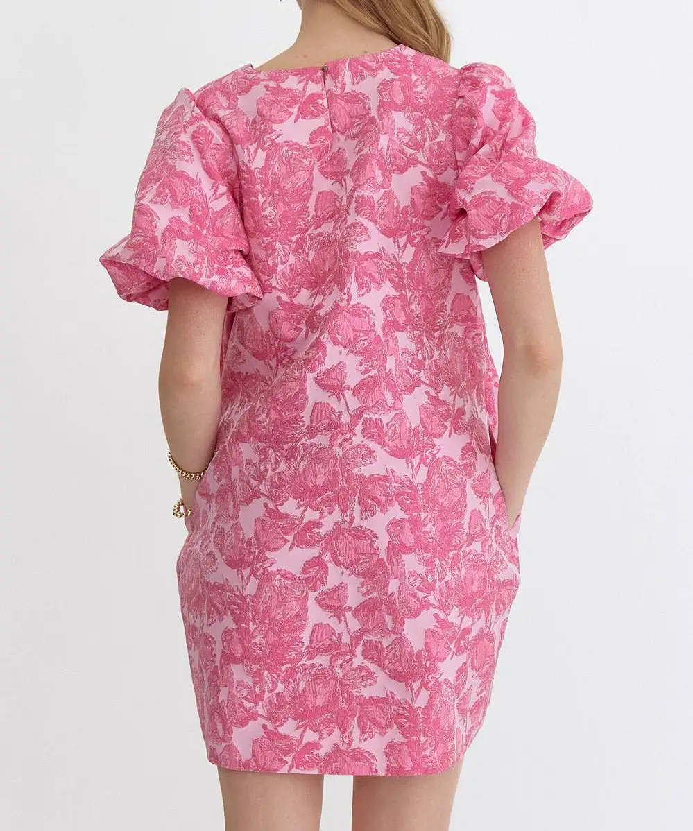 Floral Jacquard Dress - Pink