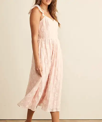 Floral Jacquard Midi Dress - Peach