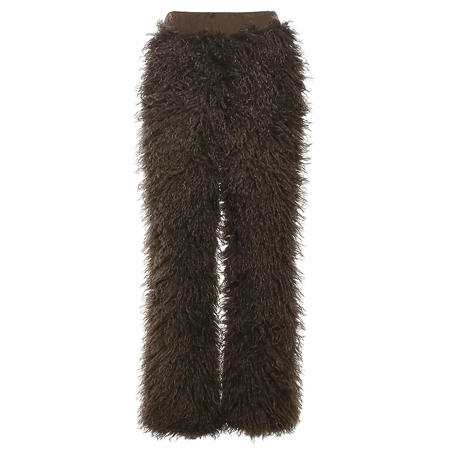 Fluffy Soft Warm Trousers Solid All-match Bottoms Winter Women Ankle-Length Casual Berber Fleece Pants