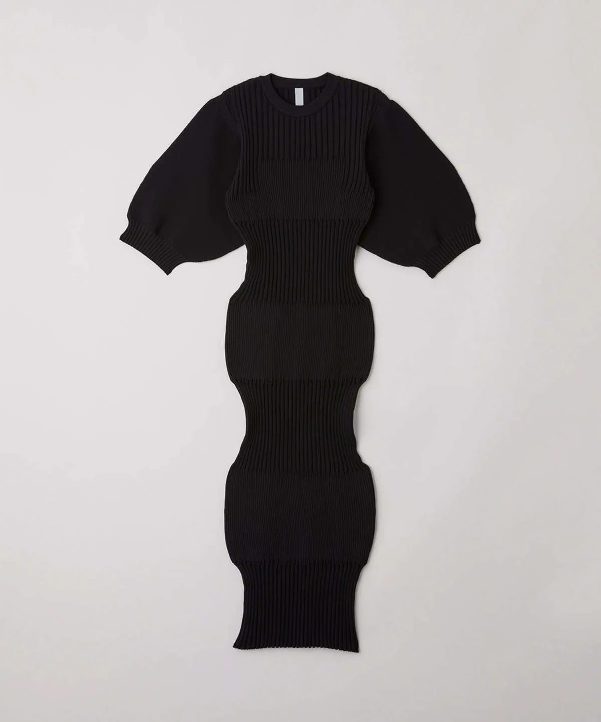 Fluted Short Puff Sleeve Dress - Black 