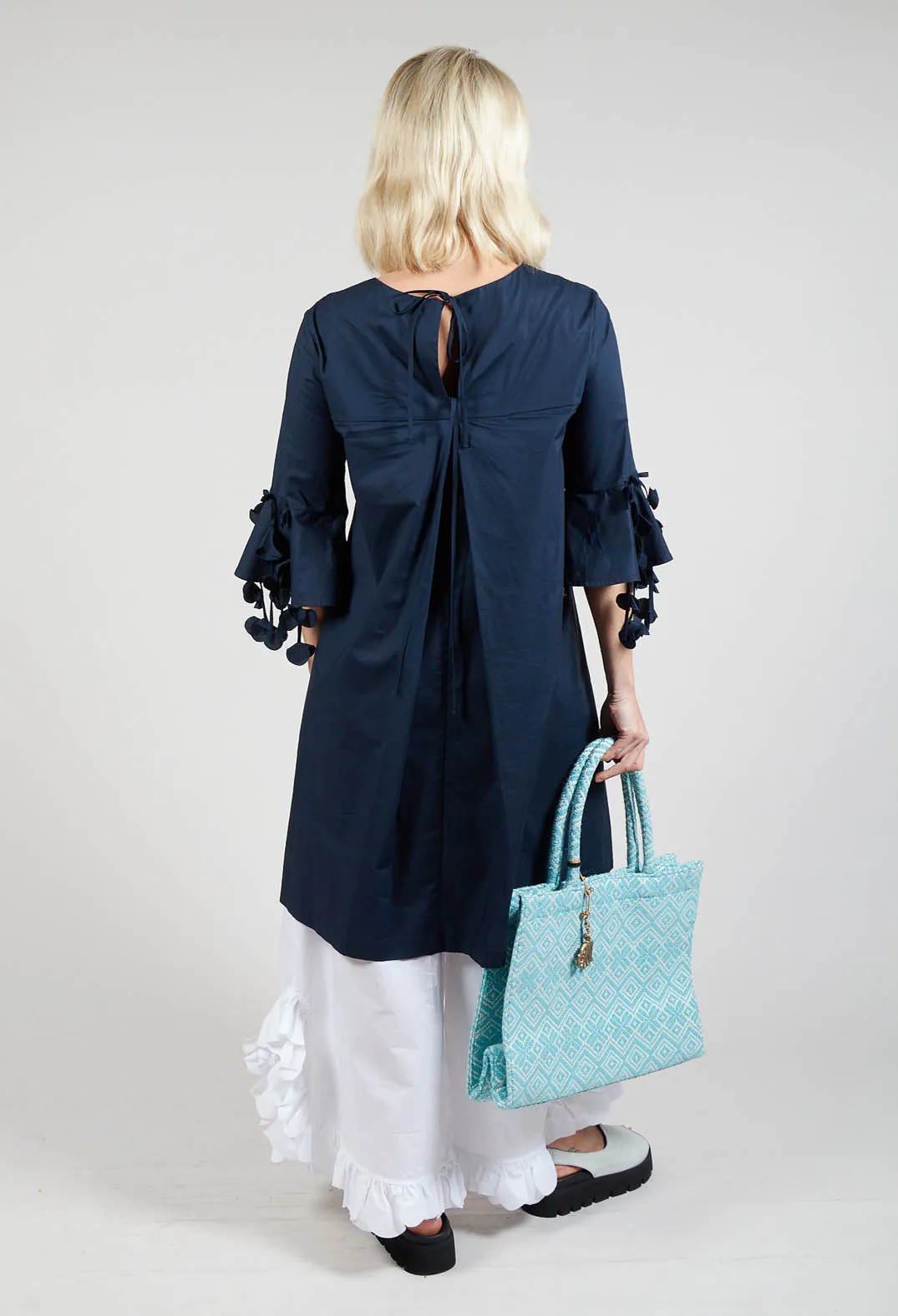 Frill Sleeve Dress in Navy