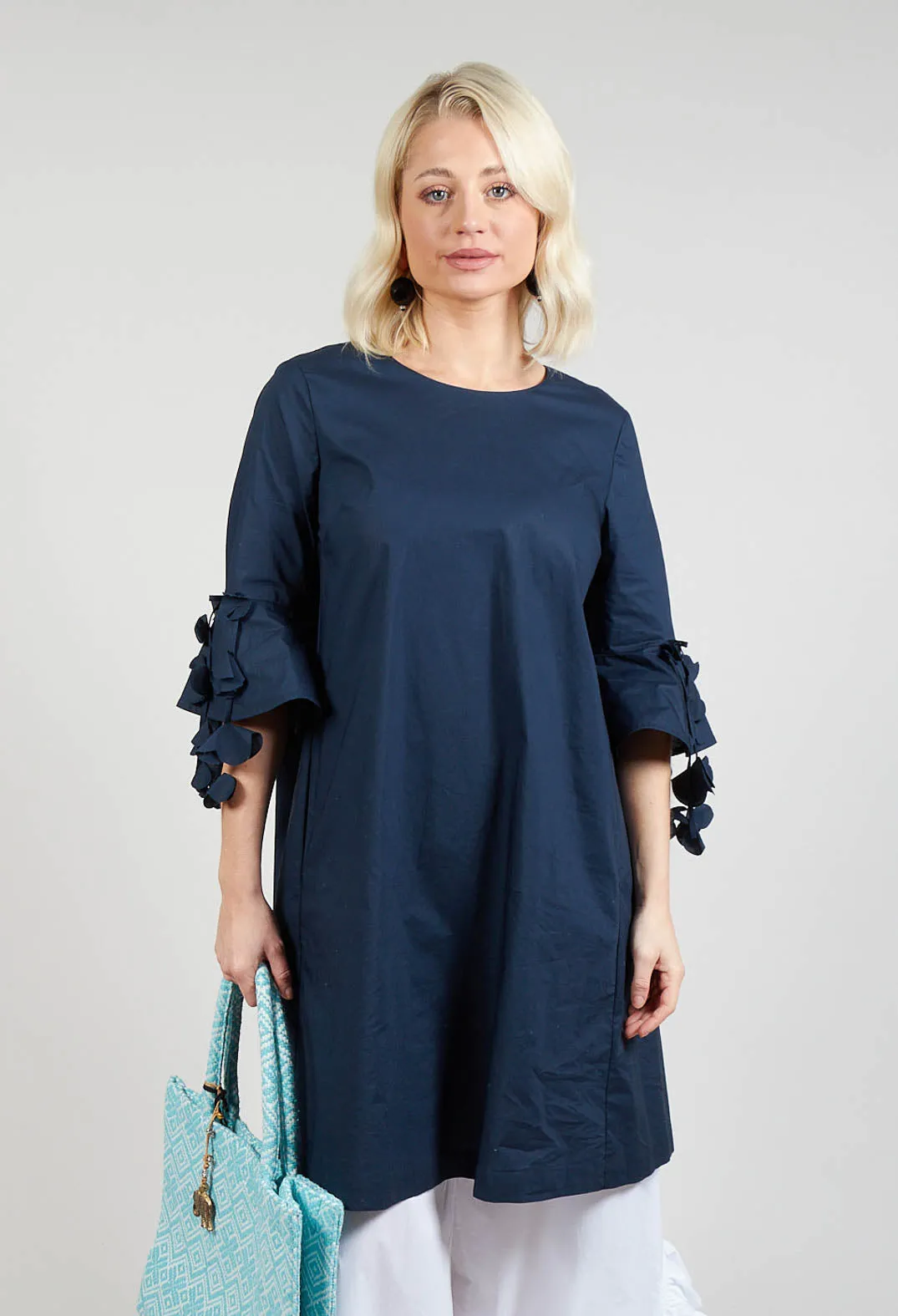 Frill Sleeve Dress in Navy