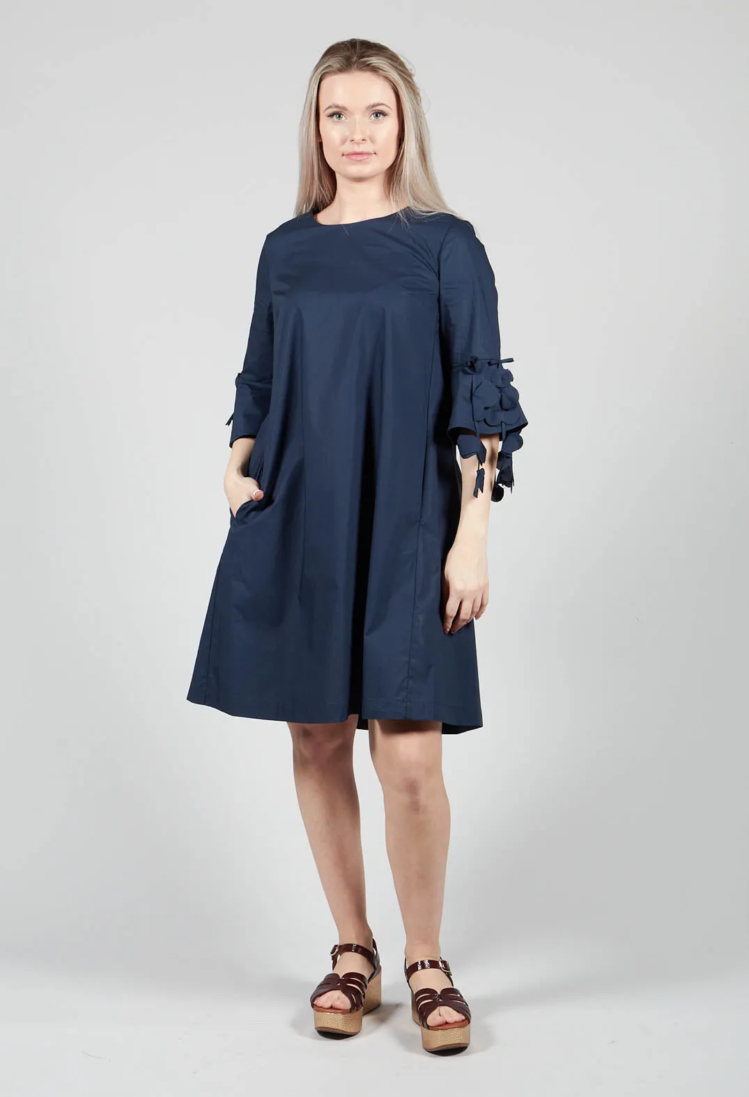 Frill Sleeve Dress in Navy