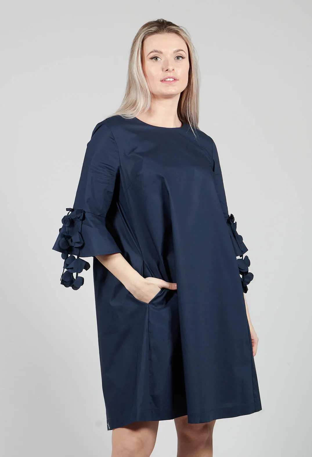 Frill Sleeve Dress in Navy