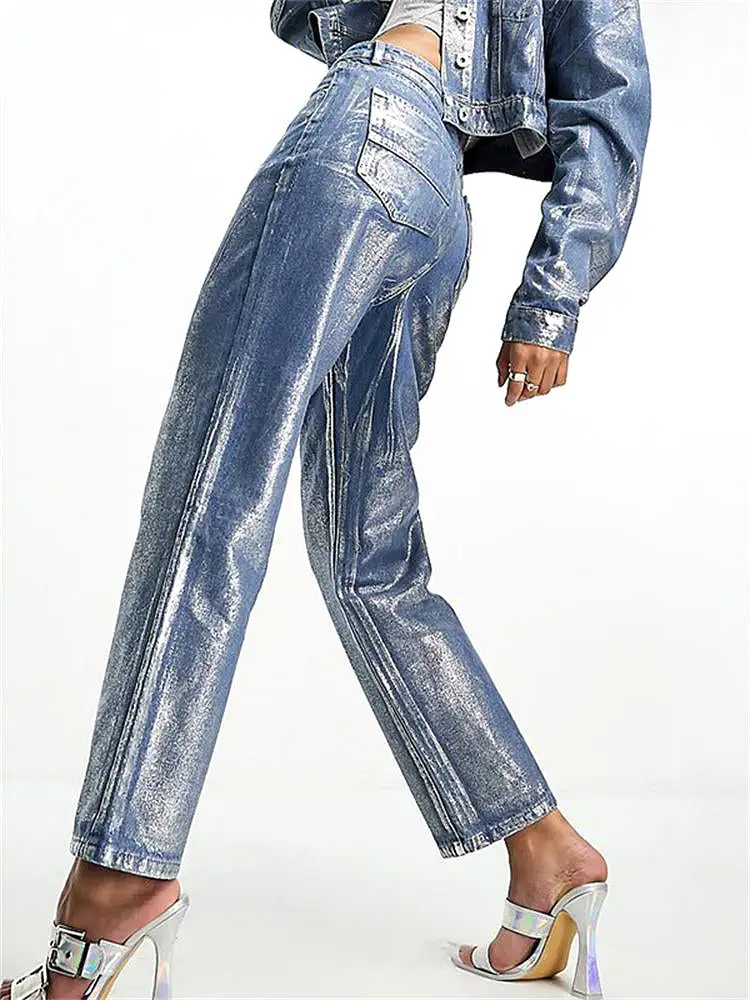 Gold Denim Fall Fashion Vintage Golden Gilding Baggy Y2k Denim Pants