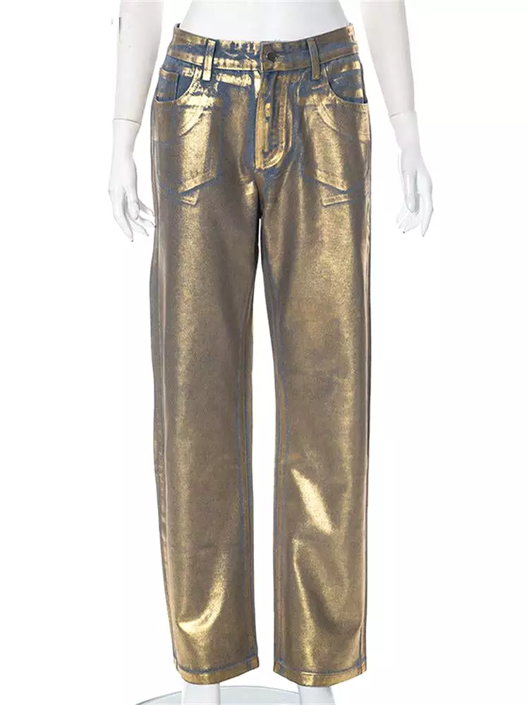 Gold Denim Fall Fashion Vintage Golden Gilding Baggy Y2k Denim Pants