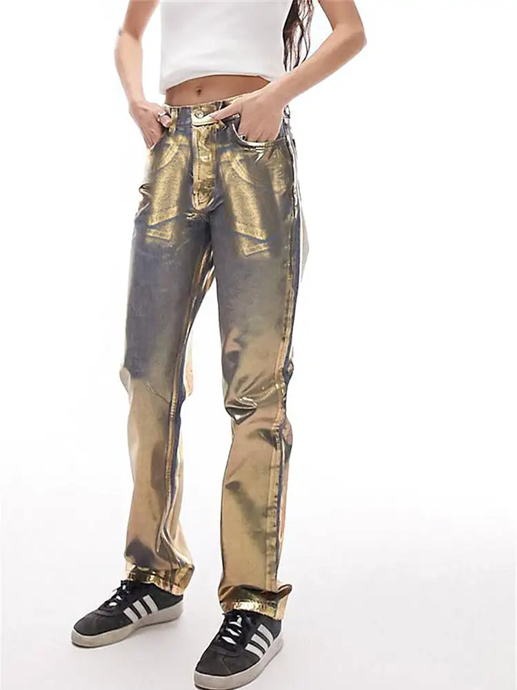 Gold Denim Fall Fashion Vintage Golden Gilding Baggy Y2k Denim Pants