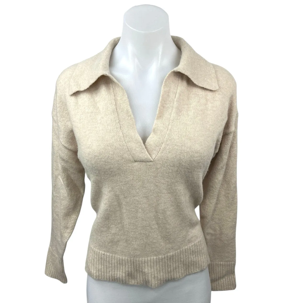 J.crew Beige Wool Alpaca V-Neck Collar Long Sleeve Pullover Sweater Top Size XS