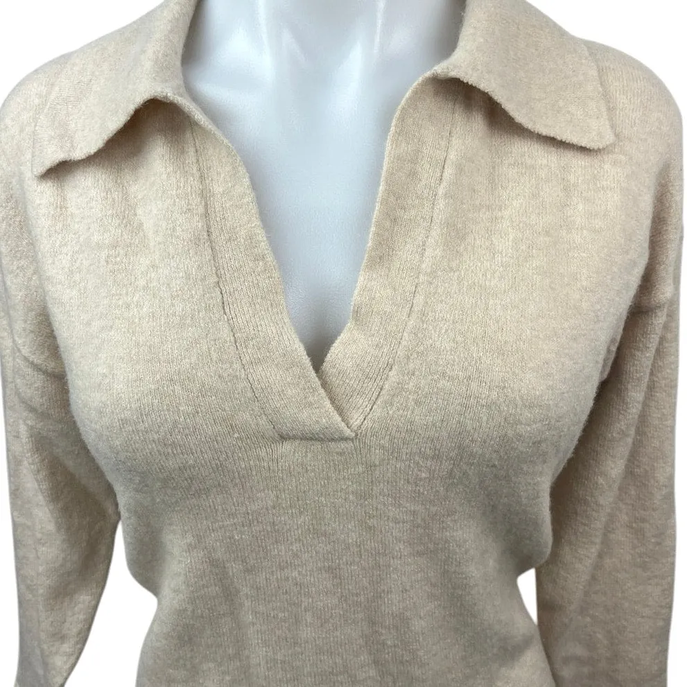 J.crew Beige Wool Alpaca V-Neck Collar Long Sleeve Pullover Sweater Top Size XS