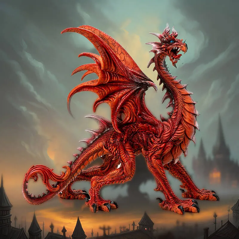 Large Standing Red Dragon Figurine