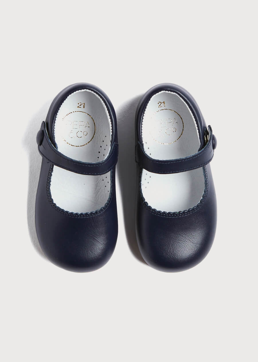 Leather Mary Jane Baby Shoes in Navy (20-24EU)