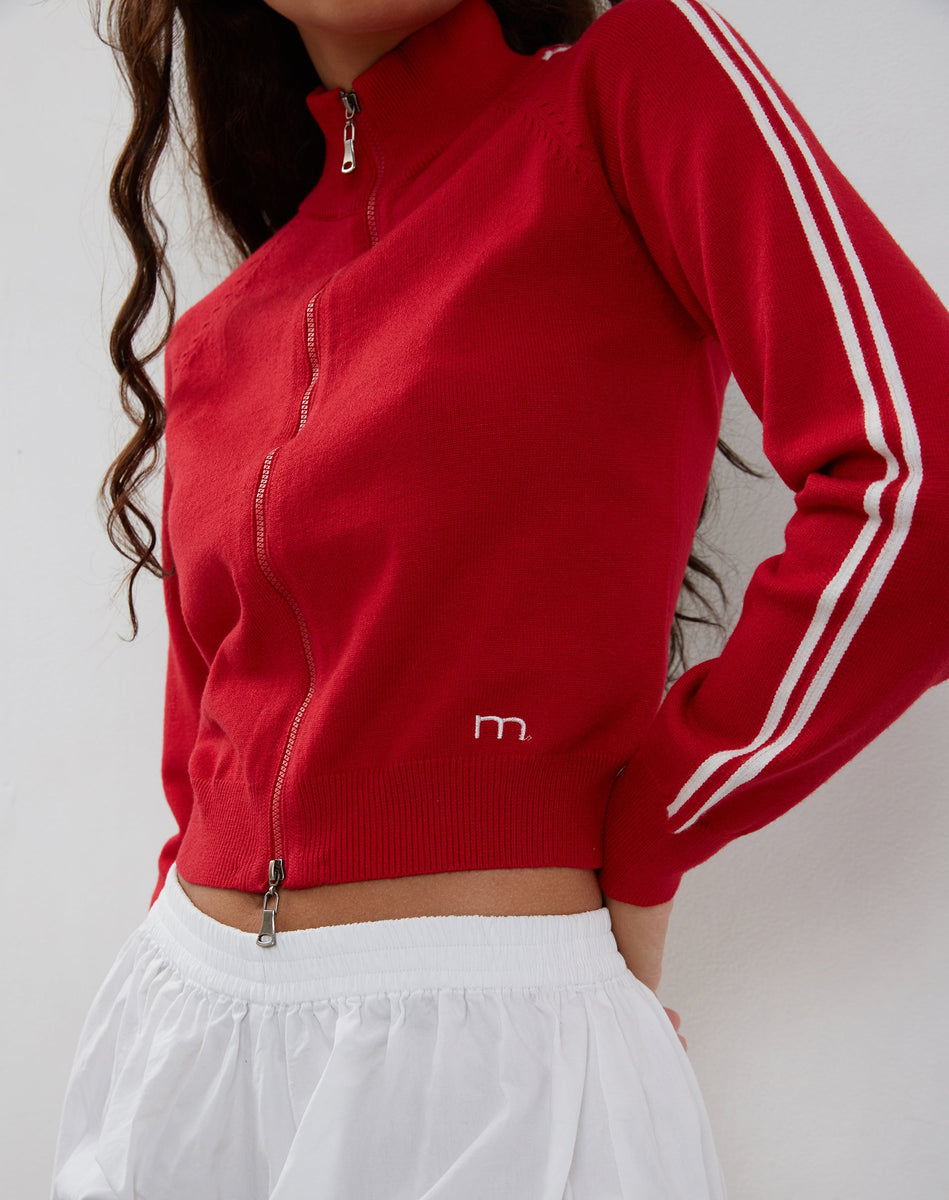 Lennon Zip Up Jacket in Red with White Side Stripes