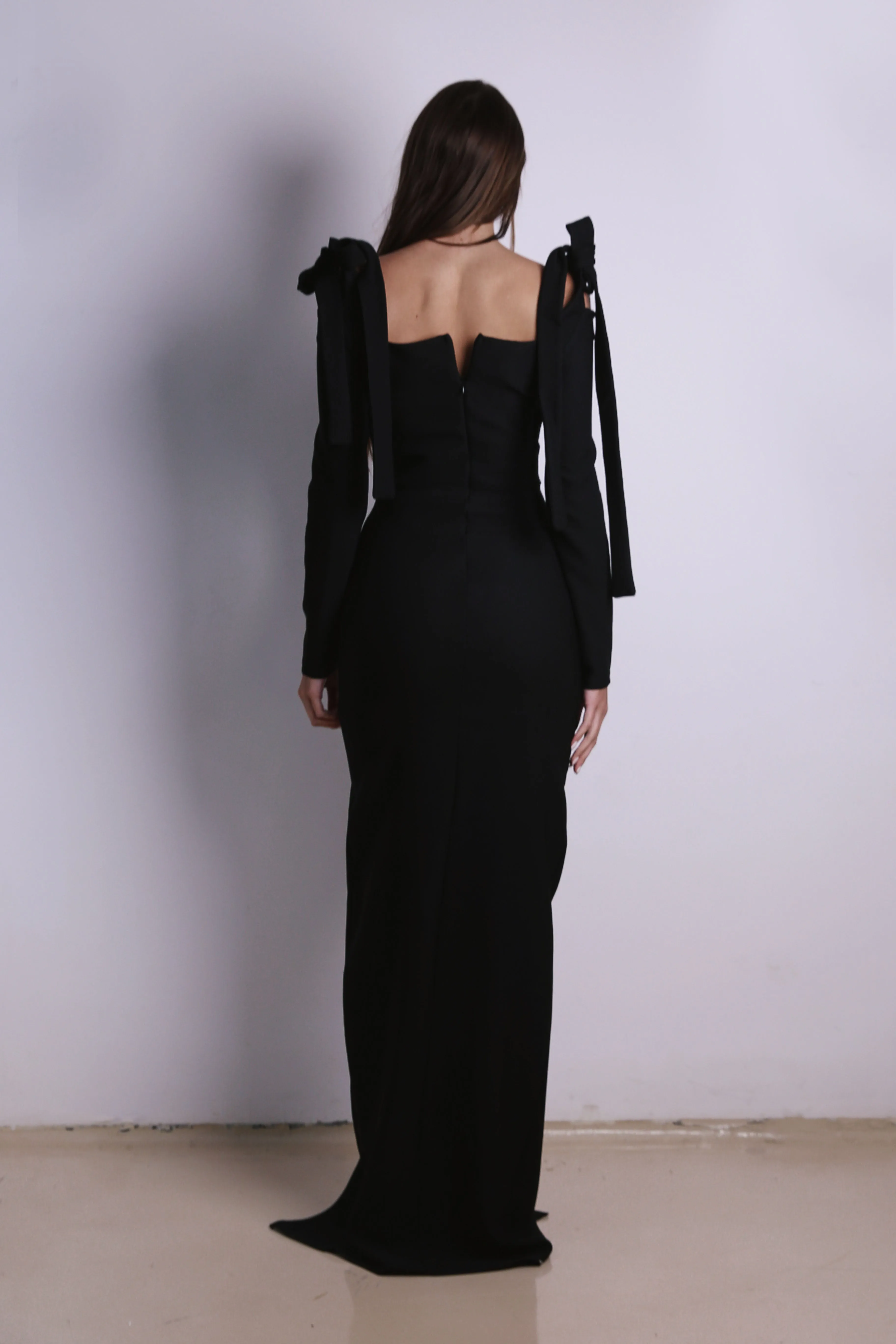 long sleeve dress with slits in Black