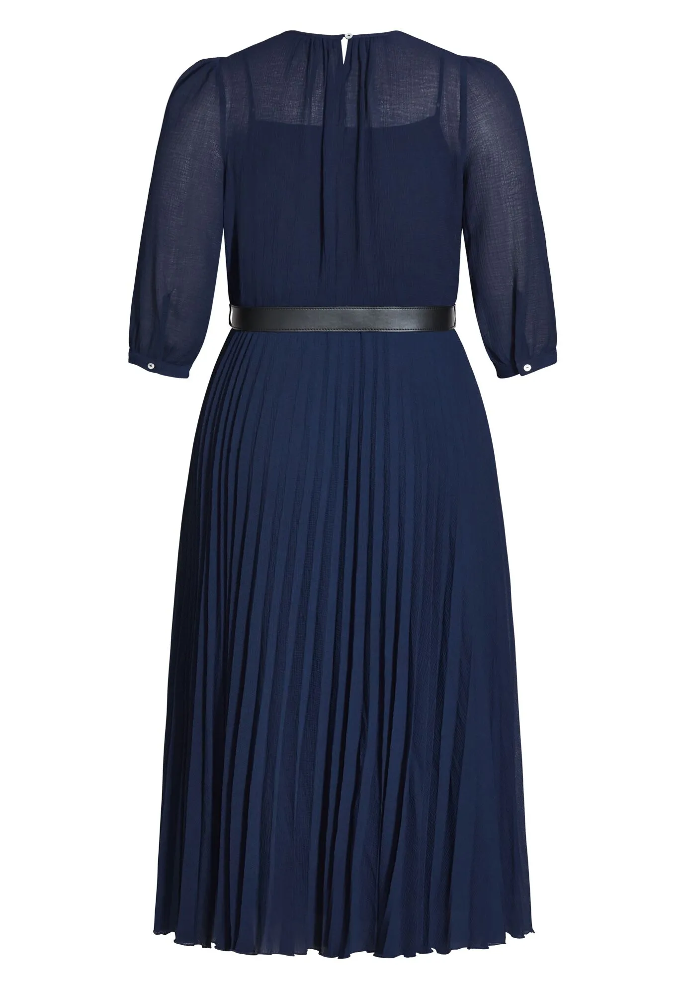 Love Pleat Elbow Sleeve Dress - navy