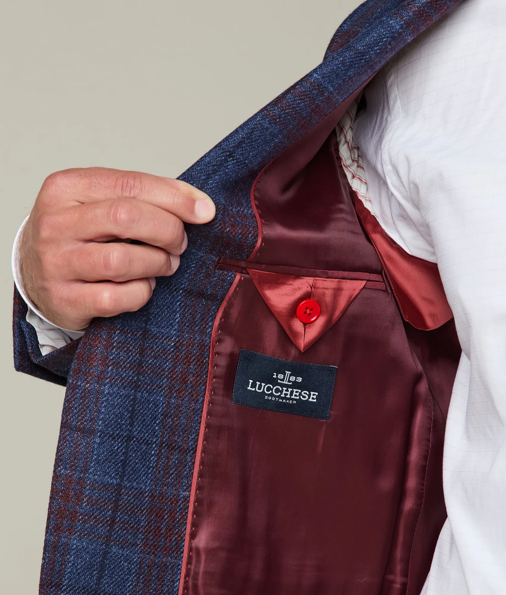 Lucchese Sport Coat :: Denim Blue/Red Plaid