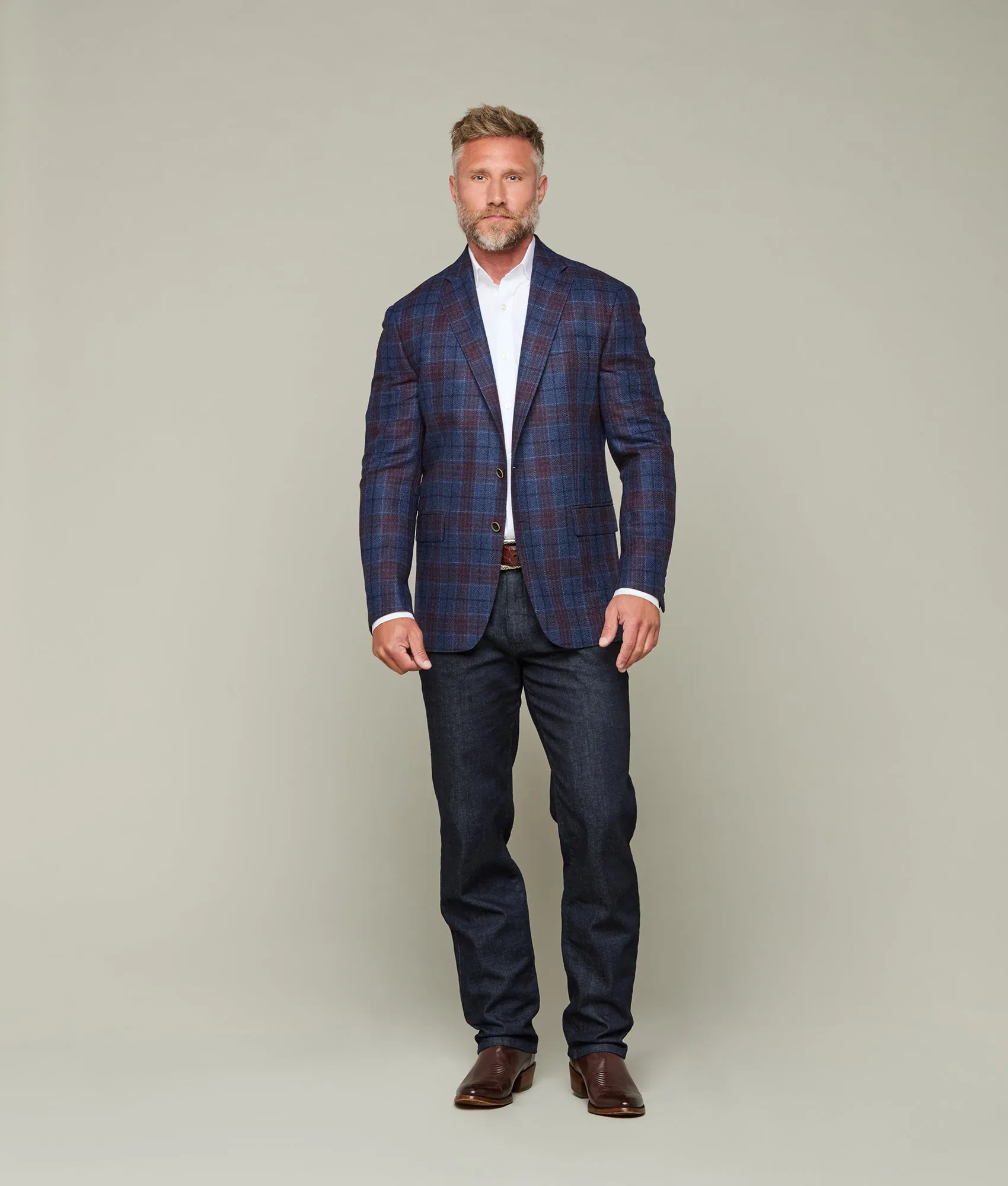 Lucchese Sport Coat :: Denim Blue/Red Plaid