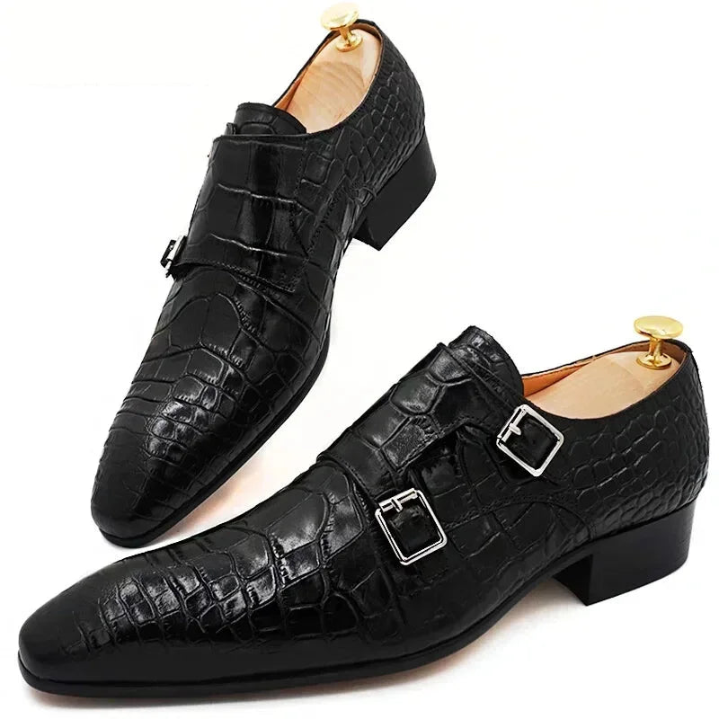 Luxury Black Buckle Strap Genuine Leather Casual Loafers for Men