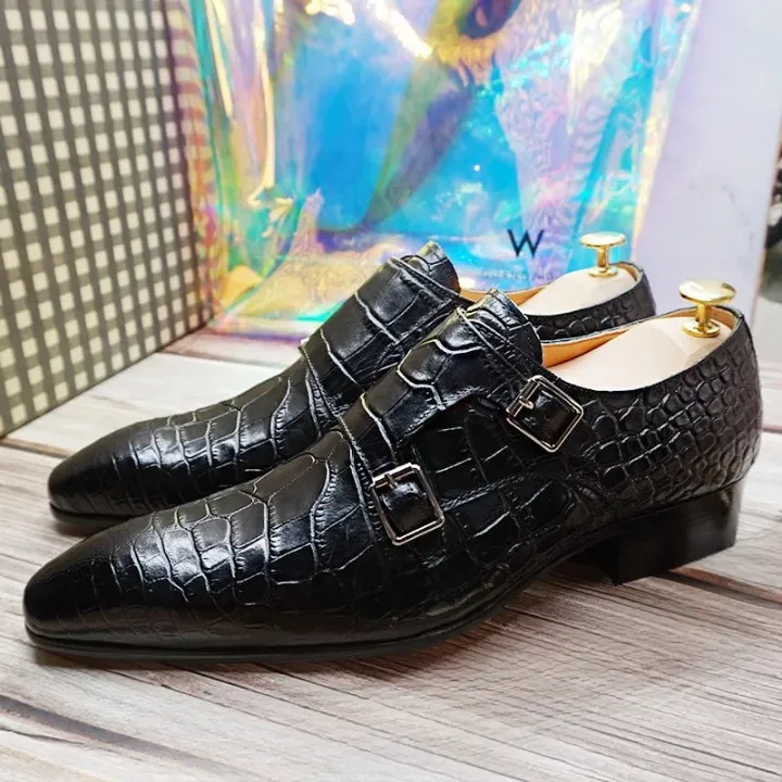 Luxury Black Buckle Strap Genuine Leather Casual Loafers for Men