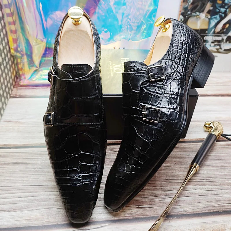 Luxury Black Buckle Strap Genuine Leather Casual Loafers for Men