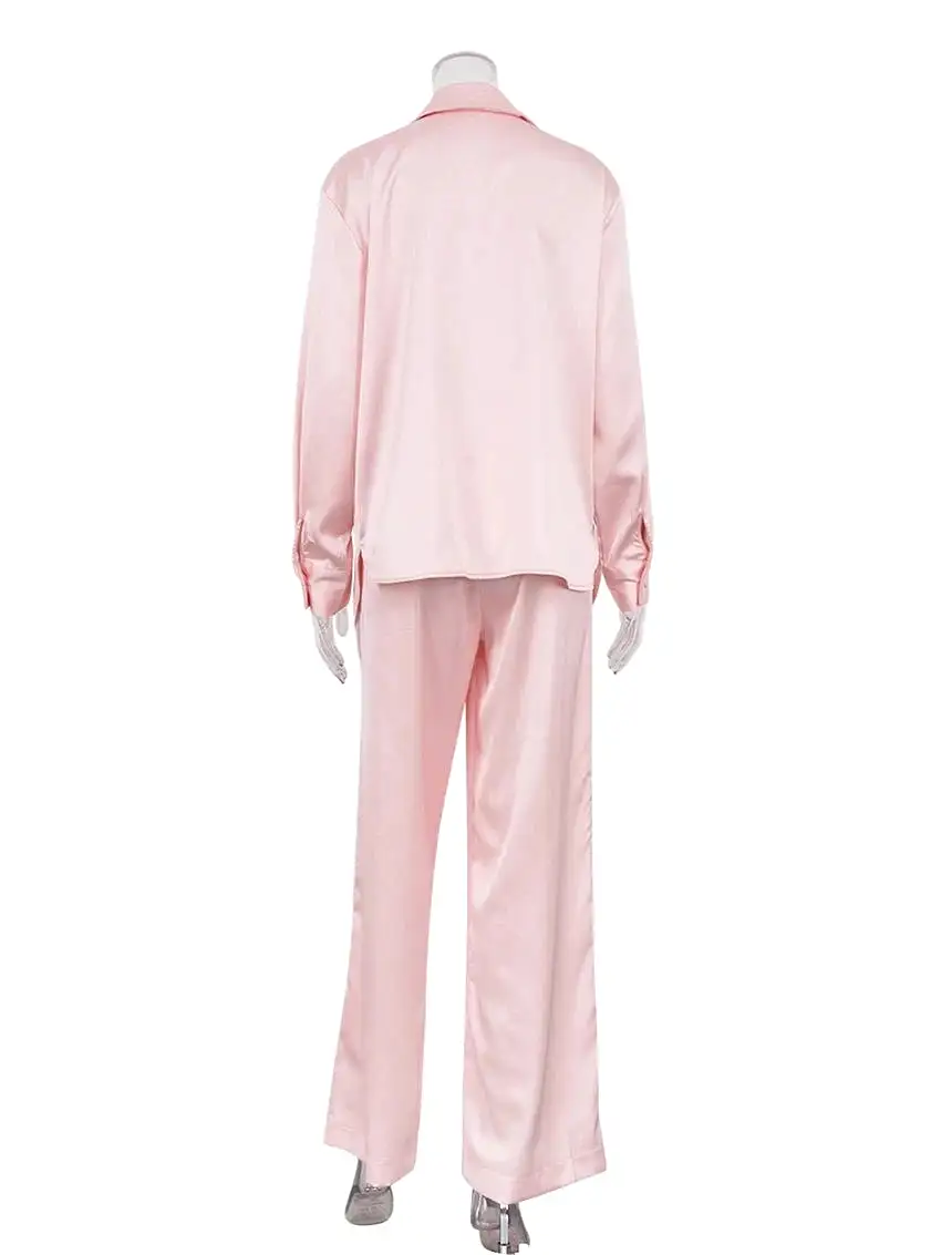 Matching Sets Loose Pink Satin Pants Sets For Women