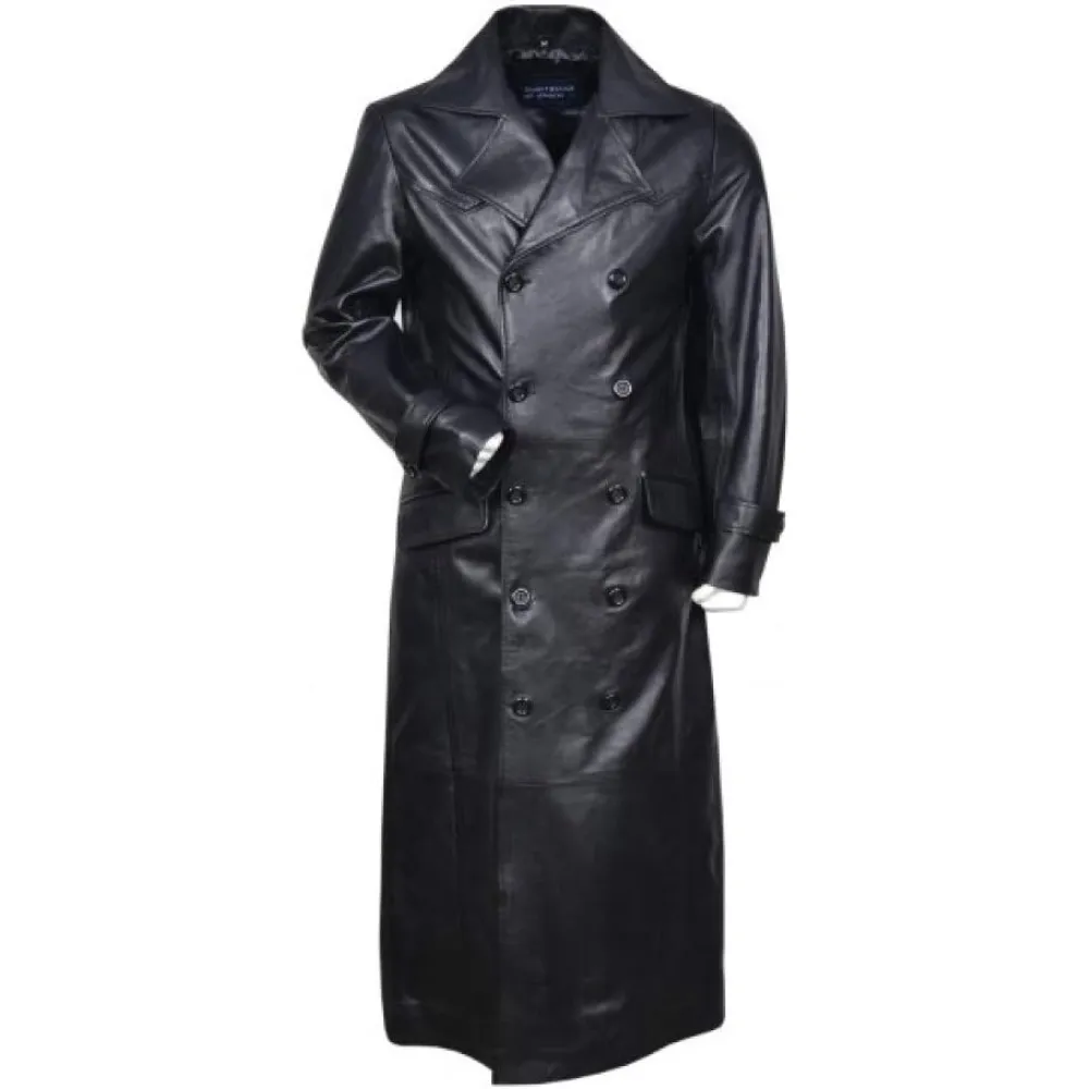 Men’s German WWII Classic Black Leather Trench Coat