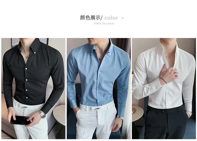 Men's Casual Solid Turn-down Collar V Neck Streetwear Long Sleeve Shirt