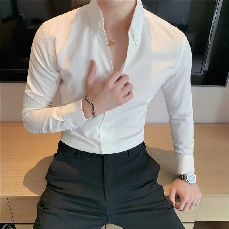 Men's Casual Solid Turn-down Collar V Neck Streetwear Long Sleeve Shirt