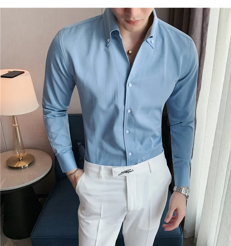 Men's Casual Solid Turn-down Collar V Neck Streetwear Long Sleeve Shirt