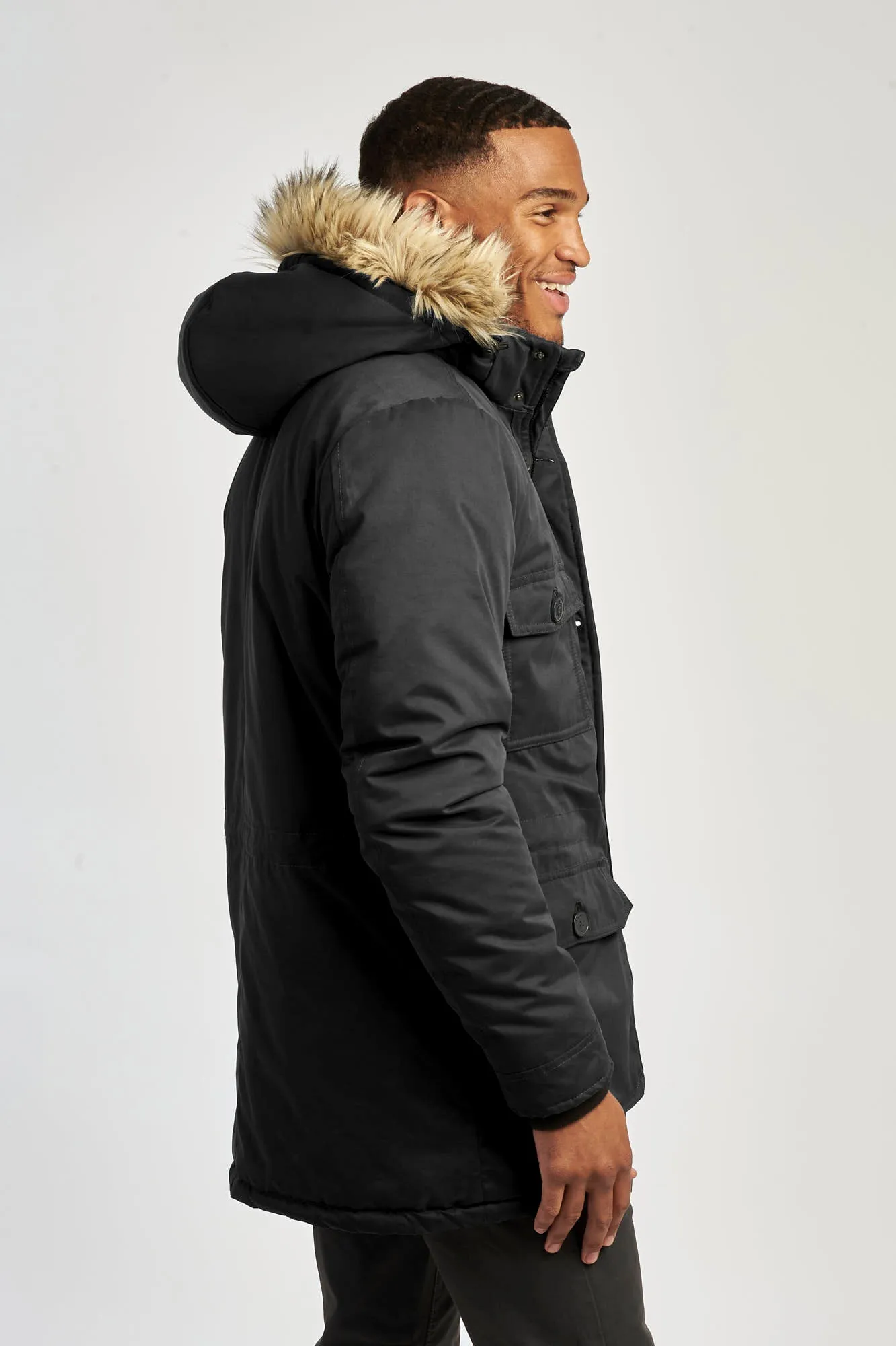 Mens Hooded Parka Coat in Black