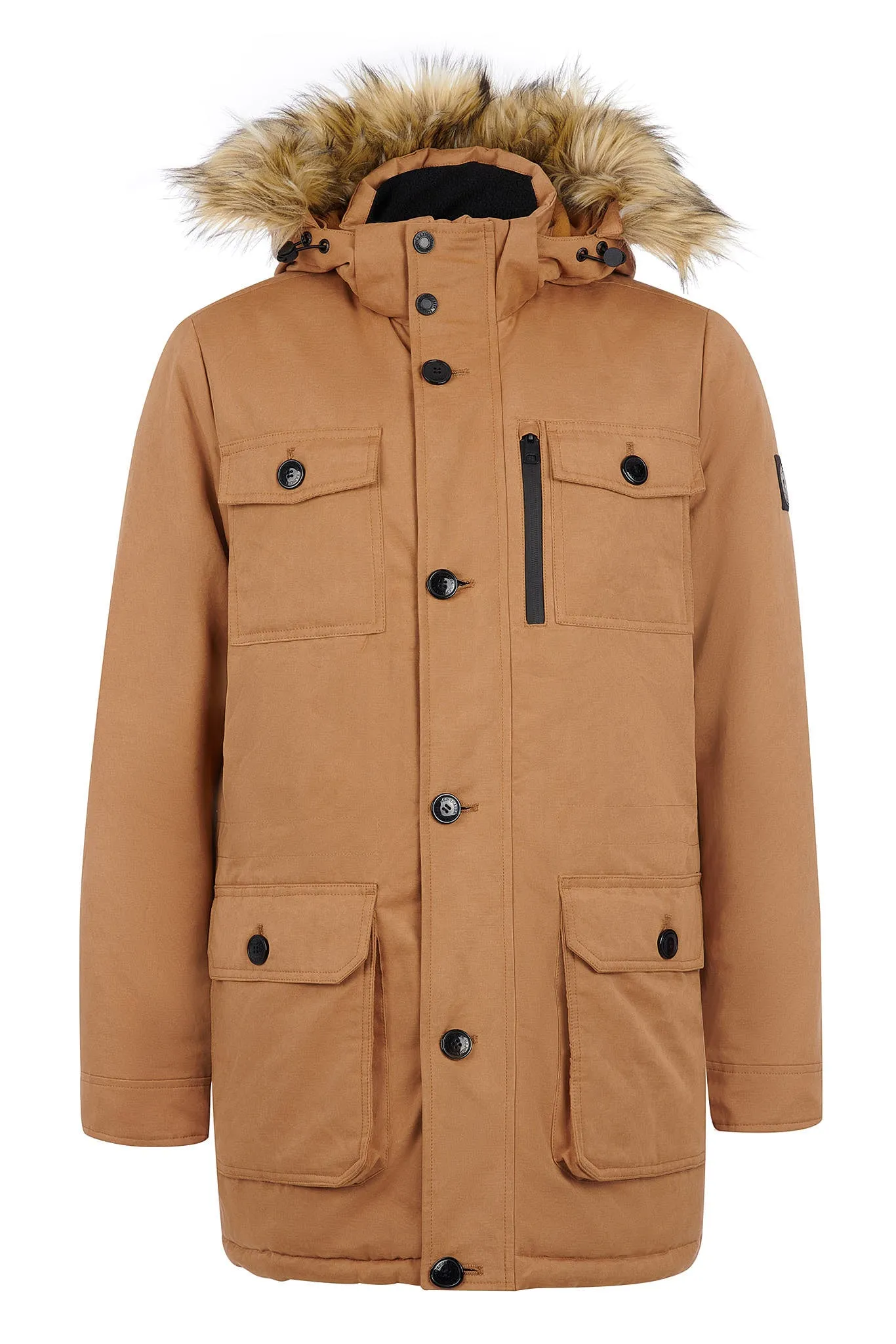 Mens Hooded Parka Coat in Tobacco Brown