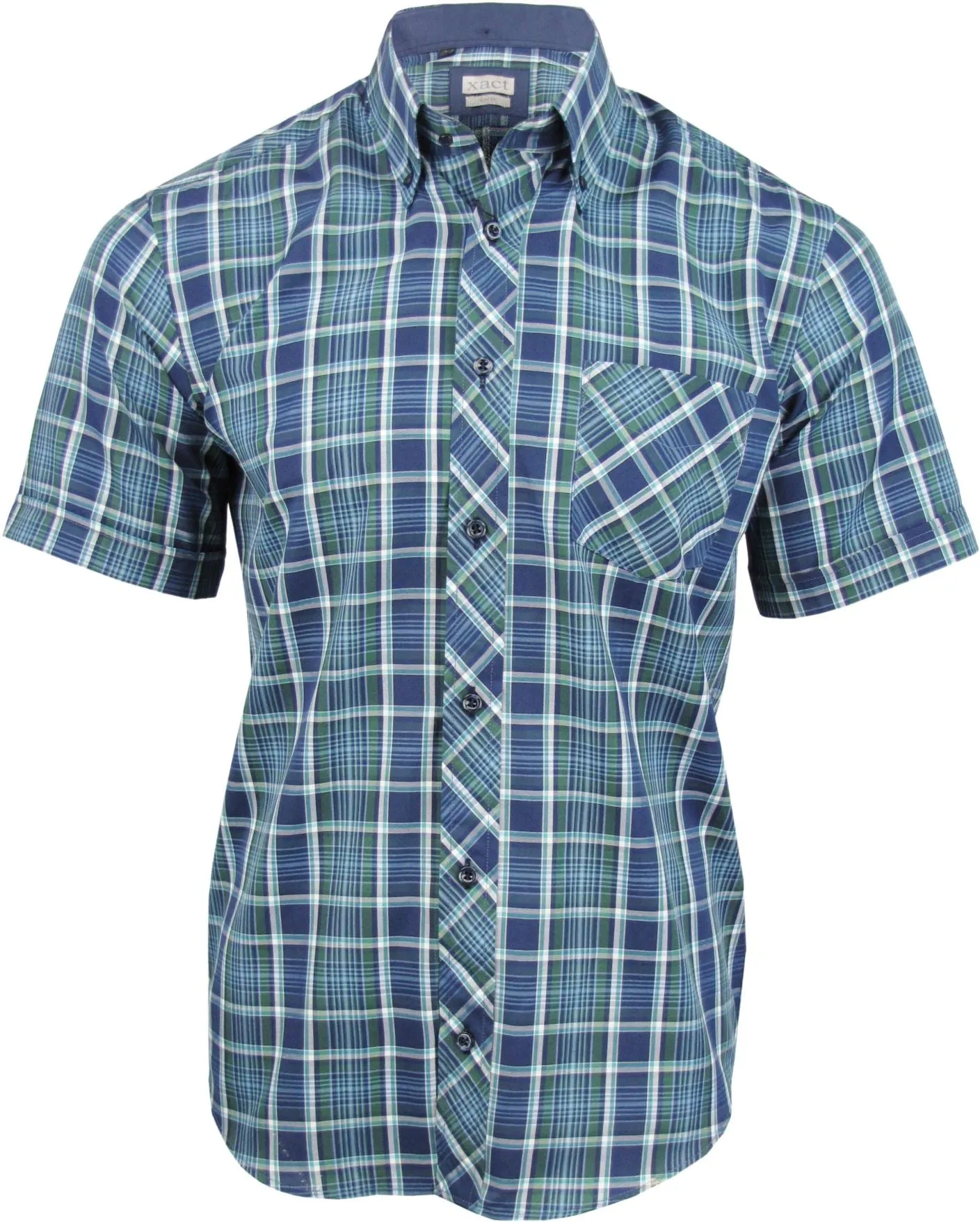 Mens Short Sleeve Check Shirt Button Down Collar Slim Fit By Xact