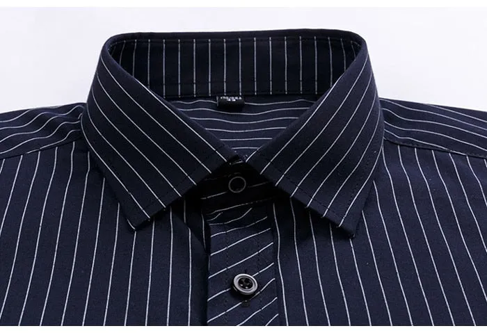 Men's Standard-fit Striped Turn-down Collar Single Pocket Long Sleeve Shirt