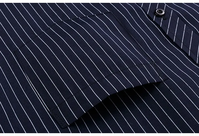 Men's Standard-fit Striped Turn-down Collar Single Pocket Long Sleeve Shirt