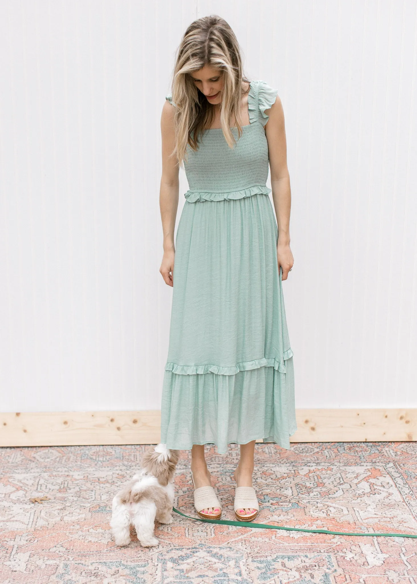 Mint Tea Flutter Sleeve Dress