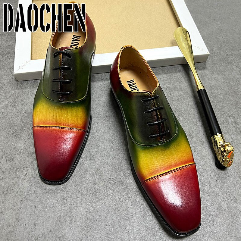 MIXED COLORS LACE UP SQUARE CAP TOE FASHION MENS DRESS SHOES