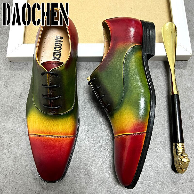 MIXED COLORS LACE UP SQUARE CAP TOE FASHION MENS DRESS SHOES