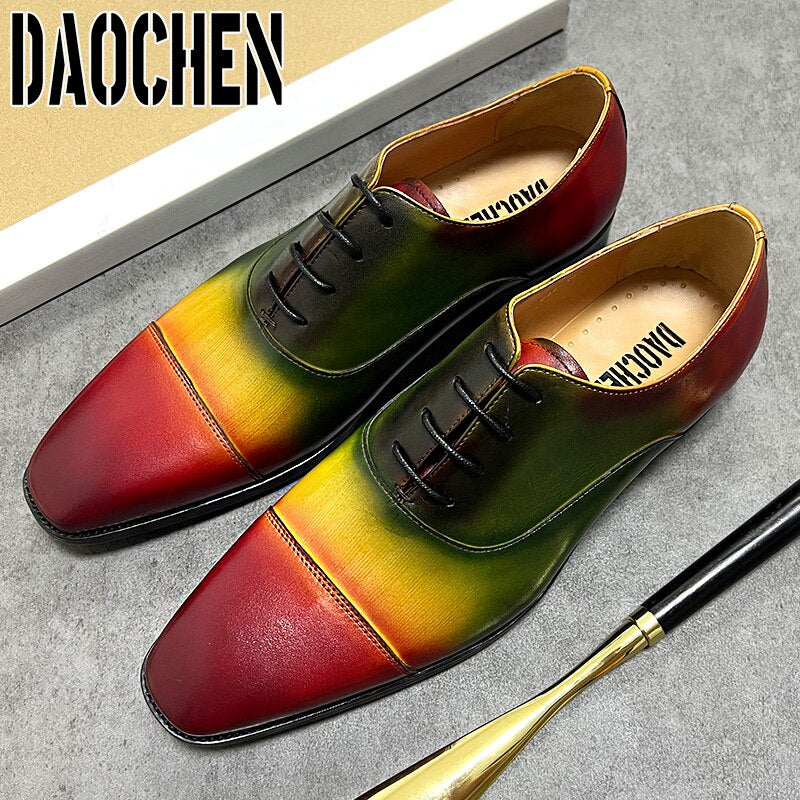 MIXED COLORS LACE UP SQUARE CAP TOE FASHION MENS DRESS SHOES