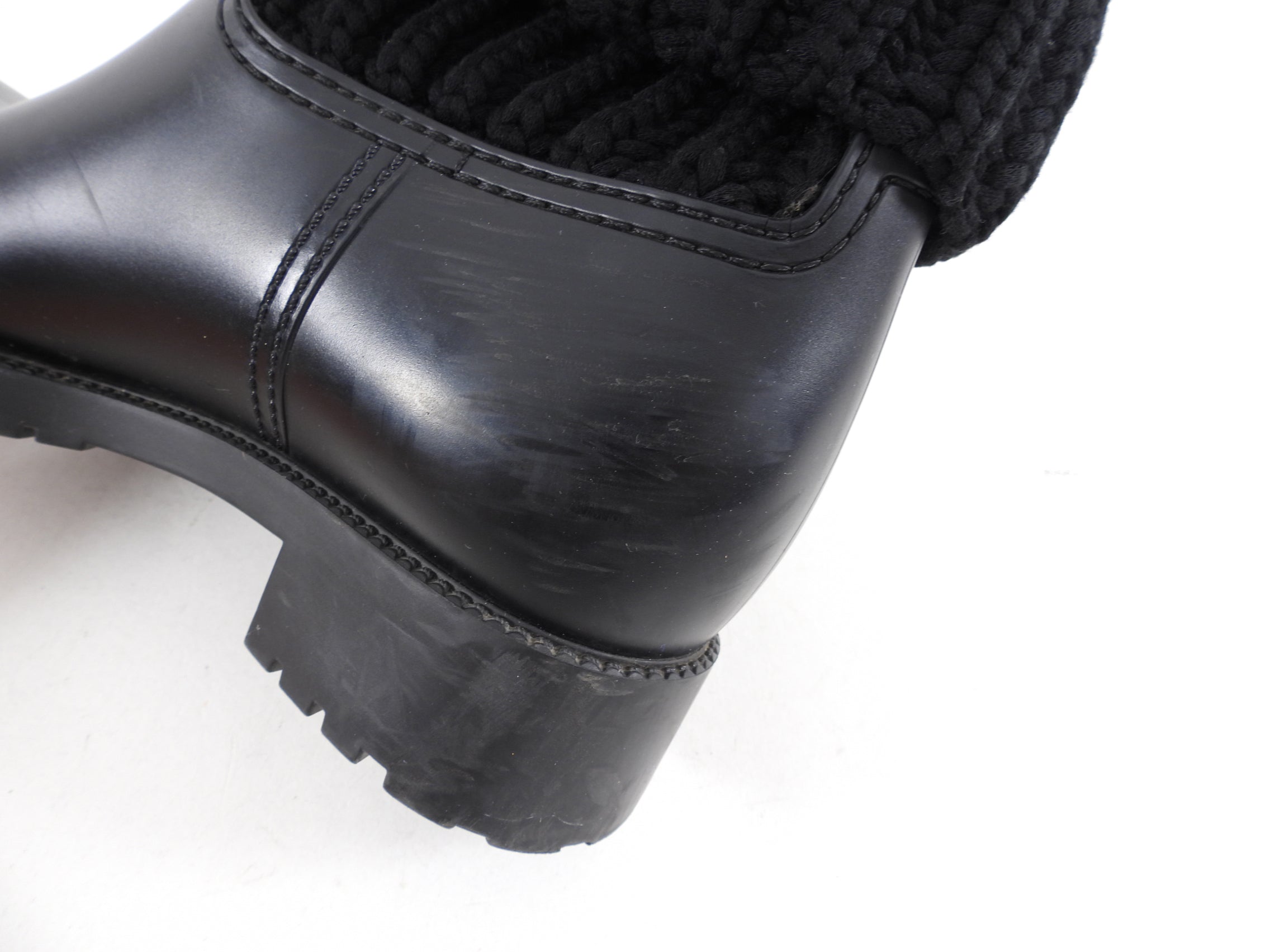 Moncler Black Rubber Ginette Knit Boots - 38