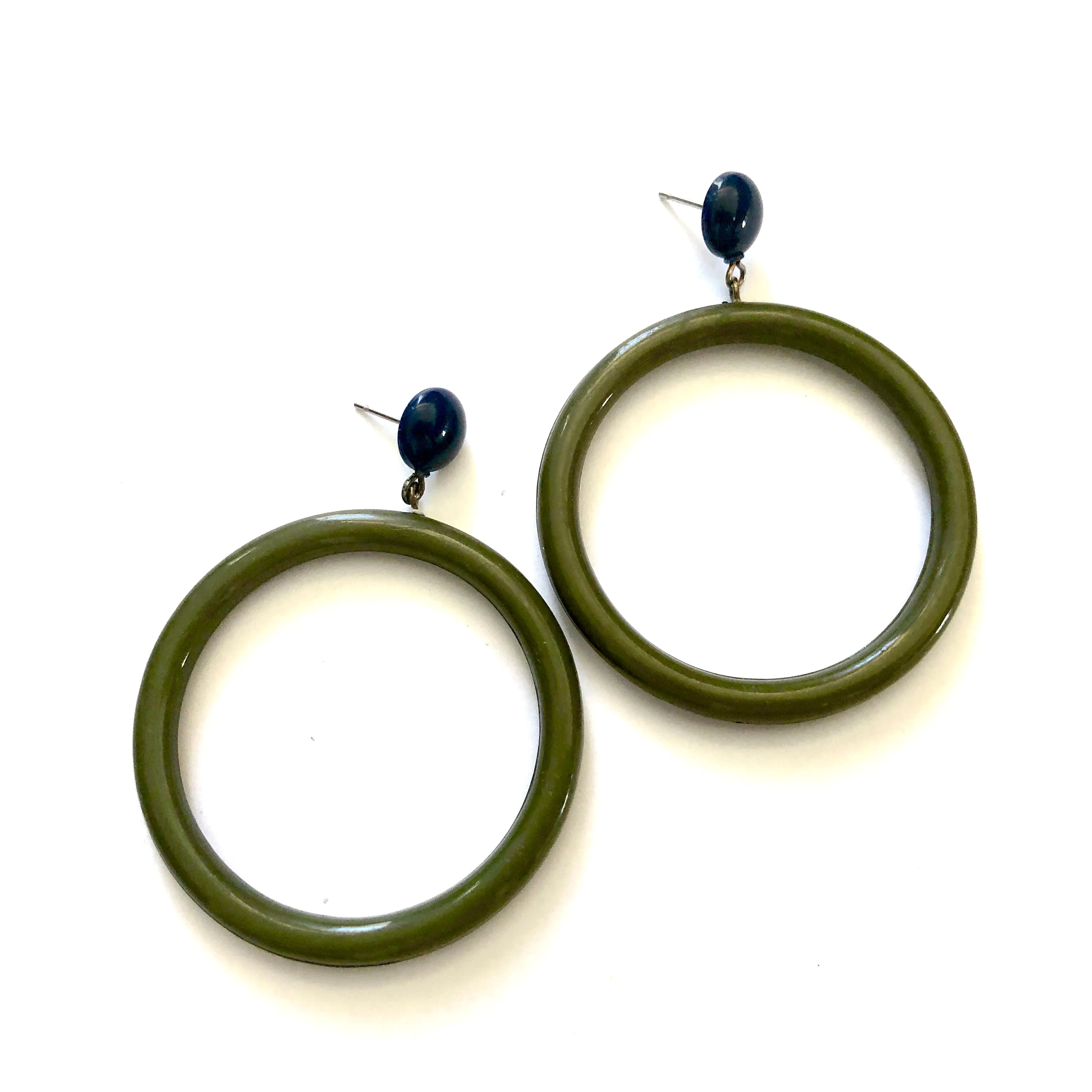 Navy & Dark Olive Green Mod Go Go Donut Drop Earrings