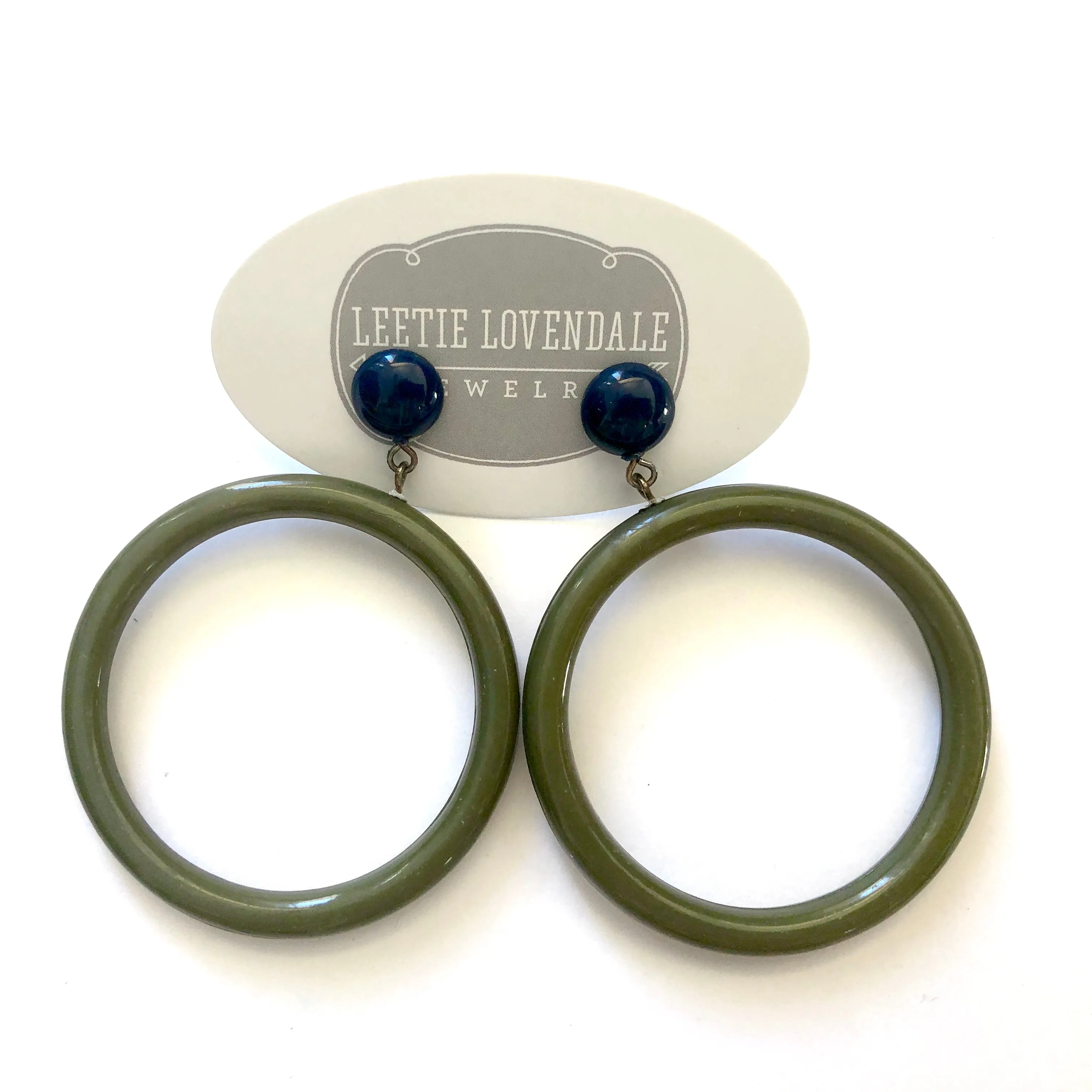 Navy & Dark Olive Green Mod Go Go Donut Drop Earrings