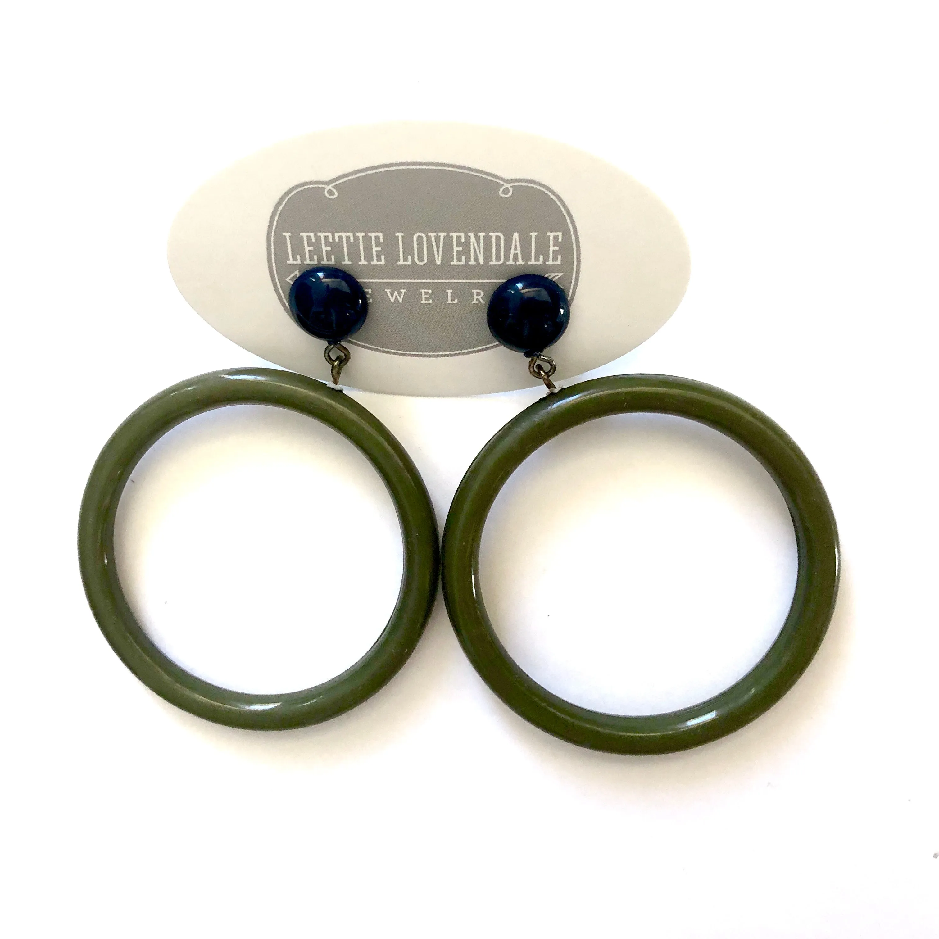 Navy & Dark Olive Green Mod Go Go Donut Drop Earrings