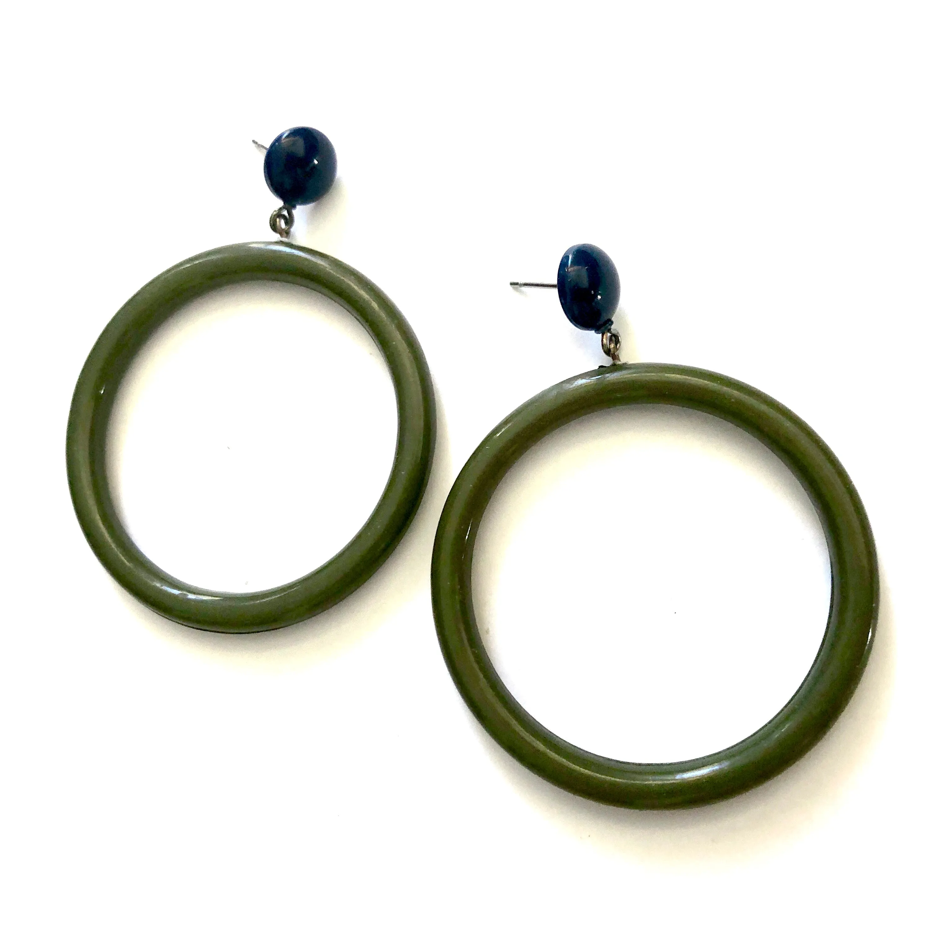 Navy & Dark Olive Green Mod Go Go Donut Drop Earrings